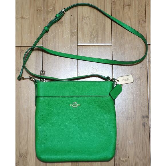 Coach Handbags - COACH Green Pebbled Leather Crossbody North South Swing Pack Skinny Bag 52348